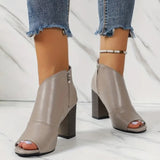 themeisles - Grey Casual Patchwork Asymmetrical Fish Mouth Out Door Wedges Shoes (Heel Height 3.54in)