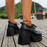 themeisles - Black Casual Frenulum Solid Color Round Out Door Wedges Shoes (Heel Height 3.94in)