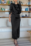 -Christmas gift Celebrities Elegant Solid Slit Scarf Collar A Line Dresses