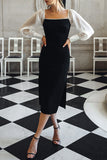 Momentlover Celebrities Elegant Color Block Contrast Square Collar A Line Dresses