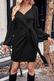 Momentlover Casual Street Solid Bandage V Neck A Line Dresses