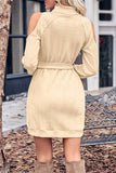 Momentlover Sexy Solid Bandage Turtleneck Long Sleeve Dresses