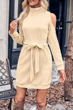 Momentlover Sexy Solid Bandage Turtleneck Long Sleeve Dresses