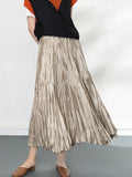 Momentlover Solid Color Pleated Elasticity High Waisted A-line Skirts Bottoms