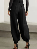 momentlover Simple High Waisted Black Casual Harem Pants Bottoms