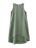 Momentlover Solid Color Sleeveless Loose Round-Neck Midi Dresses