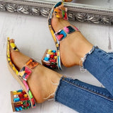 themeisles - Colour Casual Patchwork Round Out Door Wedges Shoes