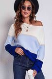 Momentlover Color Block Horizontal Ribbing Sweater