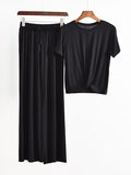 Momentlover Two Pieces Solid Color Loose Comfort T-Shirt And Pants Suit