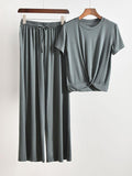 Momentlover Two Pieces Solid Color Loose Comfort T-Shirt And Pants Suit