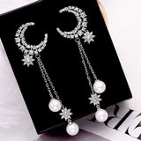 Zircon eight-star earrings Pearl tassels