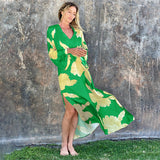 Print Retro Embroidered Green Bat Sleeve Kaftan Woman Clothes Vintage Tassel Summer Dress Beach Wear Maxi Dresses A1048