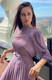 Autumn Fashion Streetwear Long Dress Design French Pleated Maxi Dress Women Elegant O Neck Long Sleeve A-Line Dress