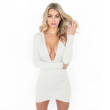 Sexy Deep V Neck Backless Short Dress Women Spring Long Sleeve Bodycon Irregular Ruched Dress Female Mini Party Club Red Dresses