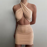 Halter Cut-Out Bandage Sexy Mini Dress Bodycon Sleeveless Summer Bodycon Dresses Ruched Club Party