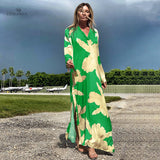 Print Retro Embroidered Green Bat Sleeve Kaftan Woman Clothes Vintage Tassel Summer Dress Beach Wear Maxi Dresses A1048