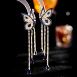 Color zircon silver needle long earrings