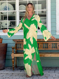 Print Retro Embroidered Green Bat Sleeve Kaftan Woman Clothes Vintage Tassel Summer Dress Beach Wear Maxi Dresses A1048