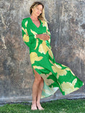 Print Retro Embroidered Green Bat Sleeve Kaftan Woman Clothes Vintage Tassel Summer Dress Beach Wear Maxi Dresses A1048