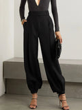 momentlover Simple High Waisted Black Casual Harem Pants Bottoms