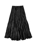 Momentlover Solid Color Pleated Elasticity High Waisted A-line Skirts Bottoms