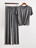 Momentlover Two Pieces Solid Color Loose Comfort T-Shirt And Pants Suit