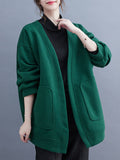 Momentlover Solid Color Pockets Loose Long Sleeves Collarless Outerwear