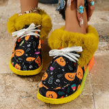 themeisles - Black Casual Patchwork Frenulum Printing Round Keep Warm Comfortable Out Door Shoes