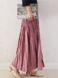 Momentlover Solid Color Pleated Elasticity High Waisted A-line Skirts Bottoms