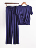 Momentlover Two Pieces Solid Color Loose Comfort T-Shirt And Pants Suit