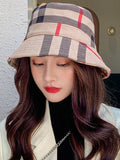 Momentlover Casual Plaid Keep Warm Suede Fisherman Hat