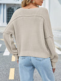 Batwing Sleeves Loose Fringed Solid Color Split-Joint V-Neck Sweater