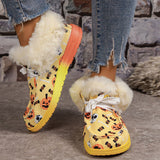 themeisles - Black Casual Patchwork Frenulum Printing Round Keep Warm Comfortable Out Door Shoes