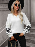 Momentlover Contrast Drop Shoulder Round Neck Sweater