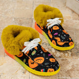 themeisles - Black Casual Patchwork Frenulum Printing Round Keep Warm Comfortable Out Door Shoes