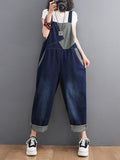 Momentlover Casual Denim Contrast Color Split-Joint Overalls