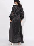 Momentlover Solid Color Hollow Puff Sleeves Loose Round-Neck Maxi Dresses