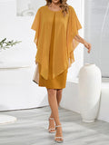 Momentlover Split-Joint Solid Color See-Through Gauze Loose Half Sleeves Mini Dresses
