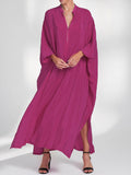 Momentlover V-Cut Solid Color Loose Batwing Sleeves Maxi Dresses