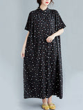 Momentlover Original Polka-Dot Stand Collar Shirts Dress