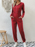 Momentlover Zipper Split-Joint Elasticity Skinny Hooded Jumpsuits