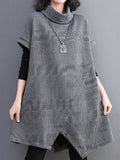 Momentlover Split-Joint Split-front Solid Color Asymmetric Short Sleeves Raglan Sleeve High-neck Mini Dresses Knitwear