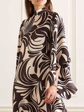 Momentlover Loose Printed Stand Collar Maxi Dresses