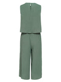 Momentlover Solid Color Wide Leg Sleeveless Round-neck Jumpsuits