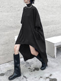 Momentlover Batwing Sleeves High-Low Pockets Solid Color High-Neck Midi Dresses Sweater Dresses