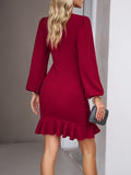 Momentlover Solid Color Falbala Puff Sleeves Long Sleeves Mini Dresses