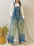 Momentlover Vintage Denim Embroidered Wide Leg Jumpsuits