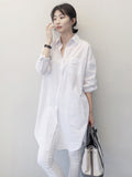 Momentlover Office Long Sleeves Solid Color Lapel Blouses Shirt Dress