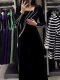 Momentlover Solid Color Tied Waist A-Line Sequined Long Sleeves Maxi Dresses