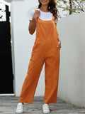 Momentlover Solid Color Buttoned Loose Overalls